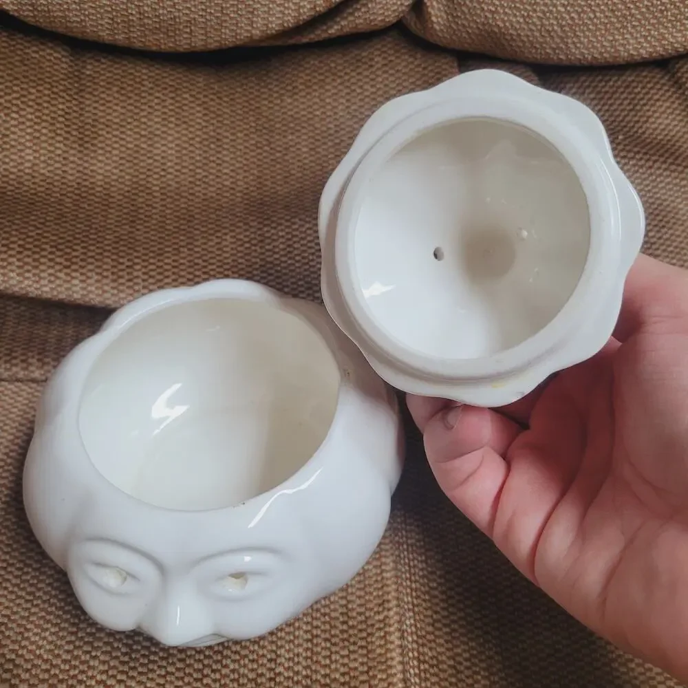 VTG 1980s M.Y. Ceramic Garlic Pot Canister w/Lid Anthropomorphic Smiling Face
